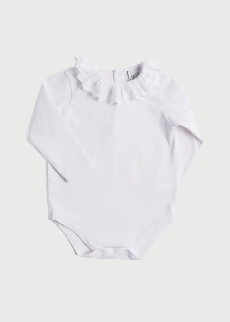 Frill Collar Long Sleeve Bodysuit in White (0mths-2yrs)