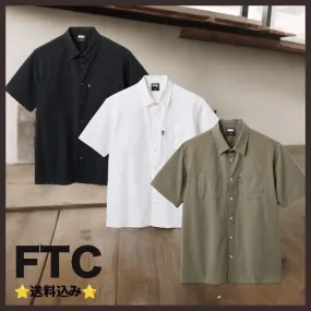 FTC  |Unisex Street Style Plain Short Sleeves Logo Front Button