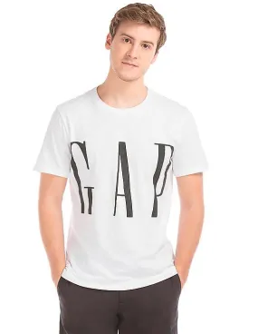 GAP Men White Crop Logo Crew Neck Tee