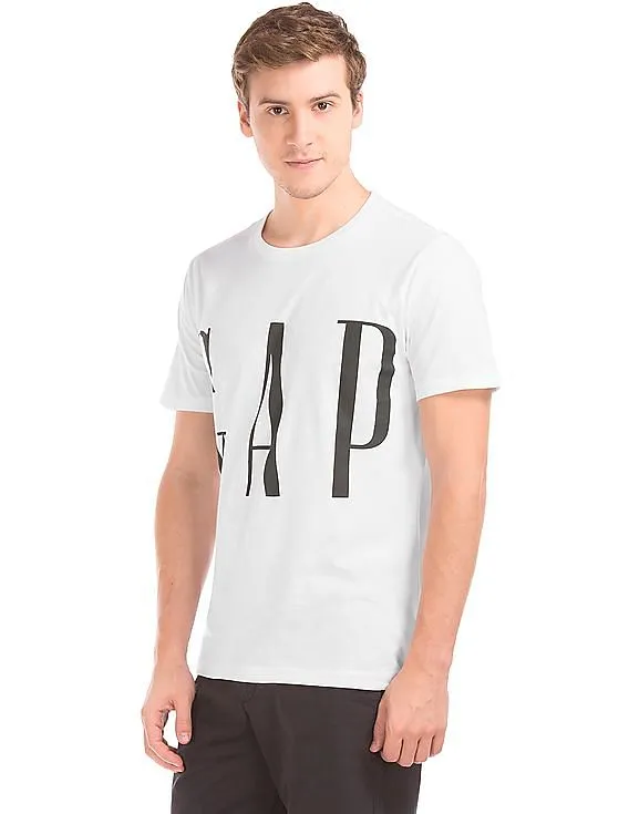 GAP Men White Crop Logo Crew Neck Tee