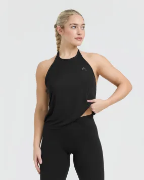 Go To High Neck Loose Crop Vest | Black