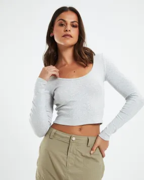 GP Co. Basics Scoop Neck Long Sleeve Crop Top Grey