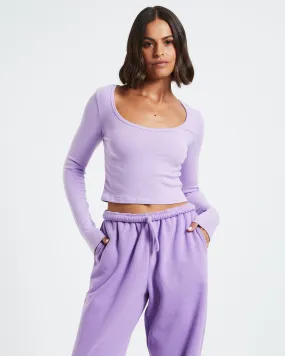 GP Co. Basics Scoop Neck Long Sleeve Crop Top Purple