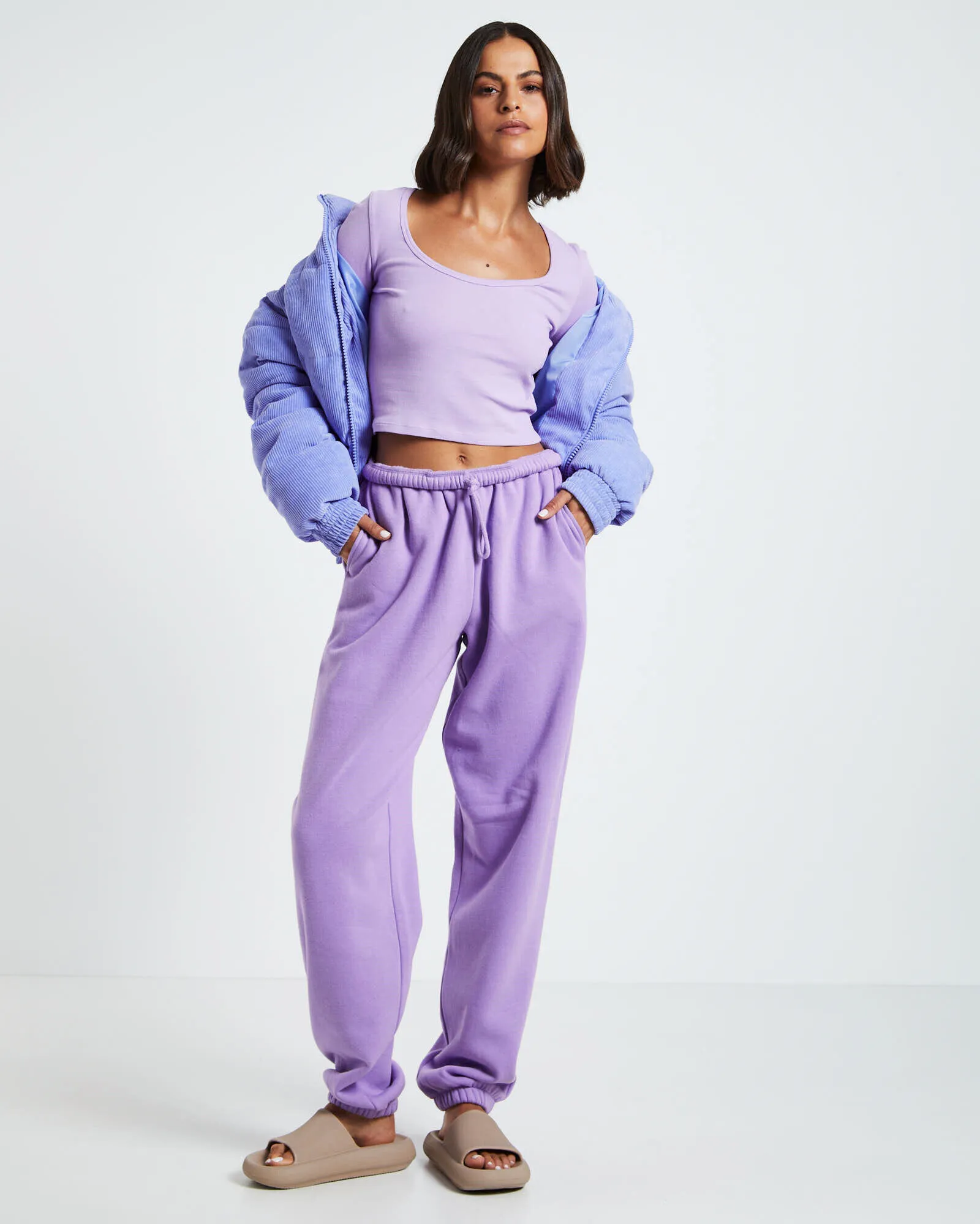 GP Co. Basics Scoop Neck Long Sleeve Crop Top Purple