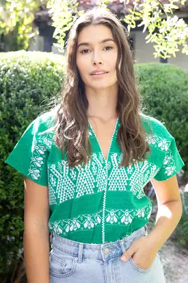 GREEN + WHITE V-NECK CROP