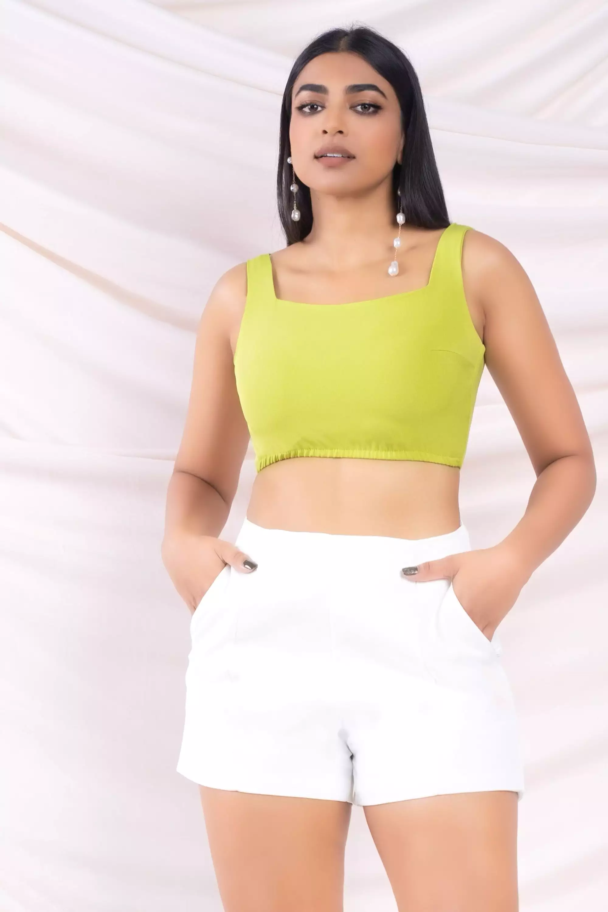 Green Square Neck Crop Top