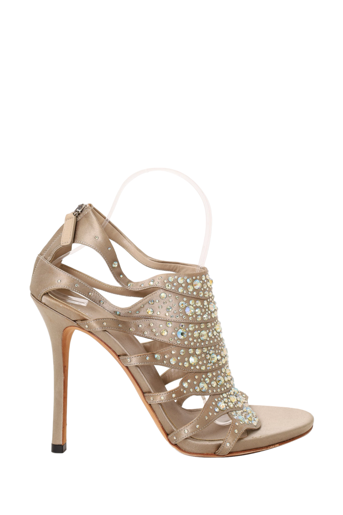 Gucci Gold Satin Crystals Strappy Sandals Size 39.5