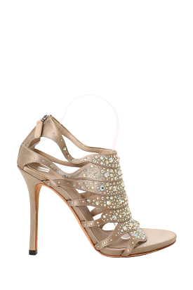 Gucci Gold Satin Crystals Strappy Sandals Size 39.5