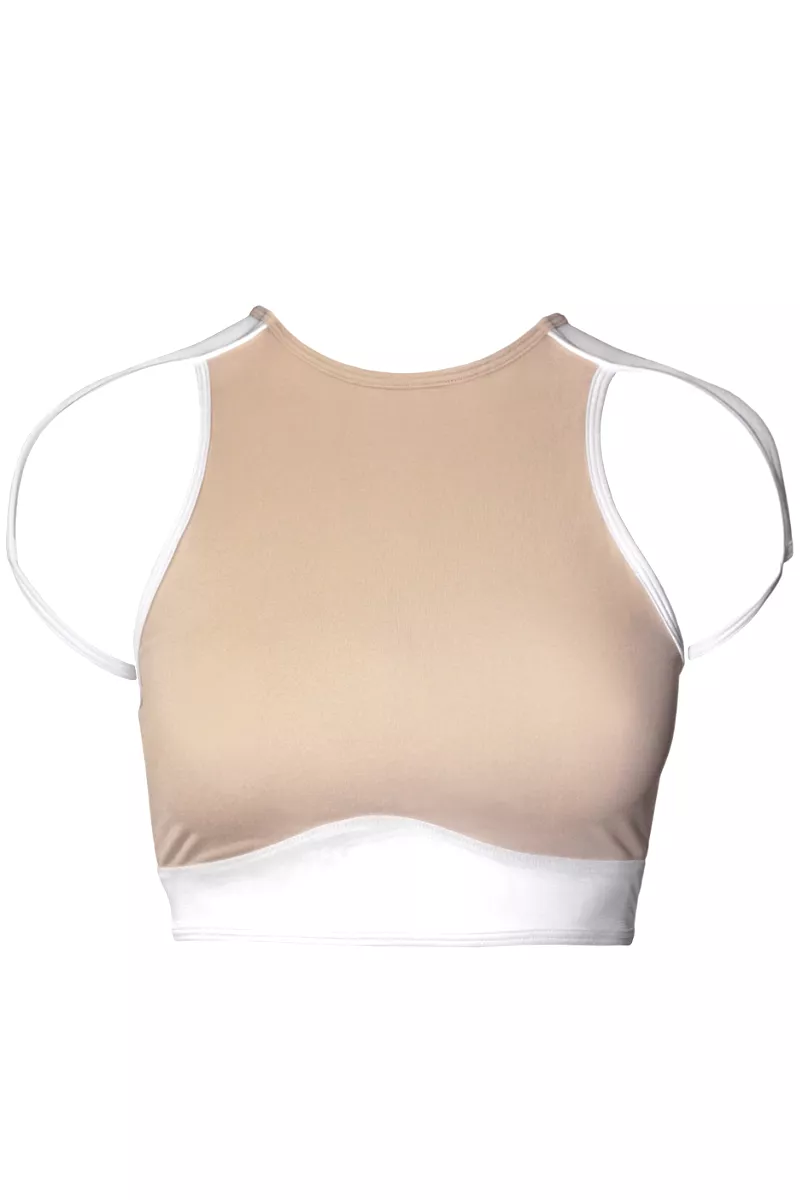 Hamade Activewear High Scoop Neck Crop Top - Beige