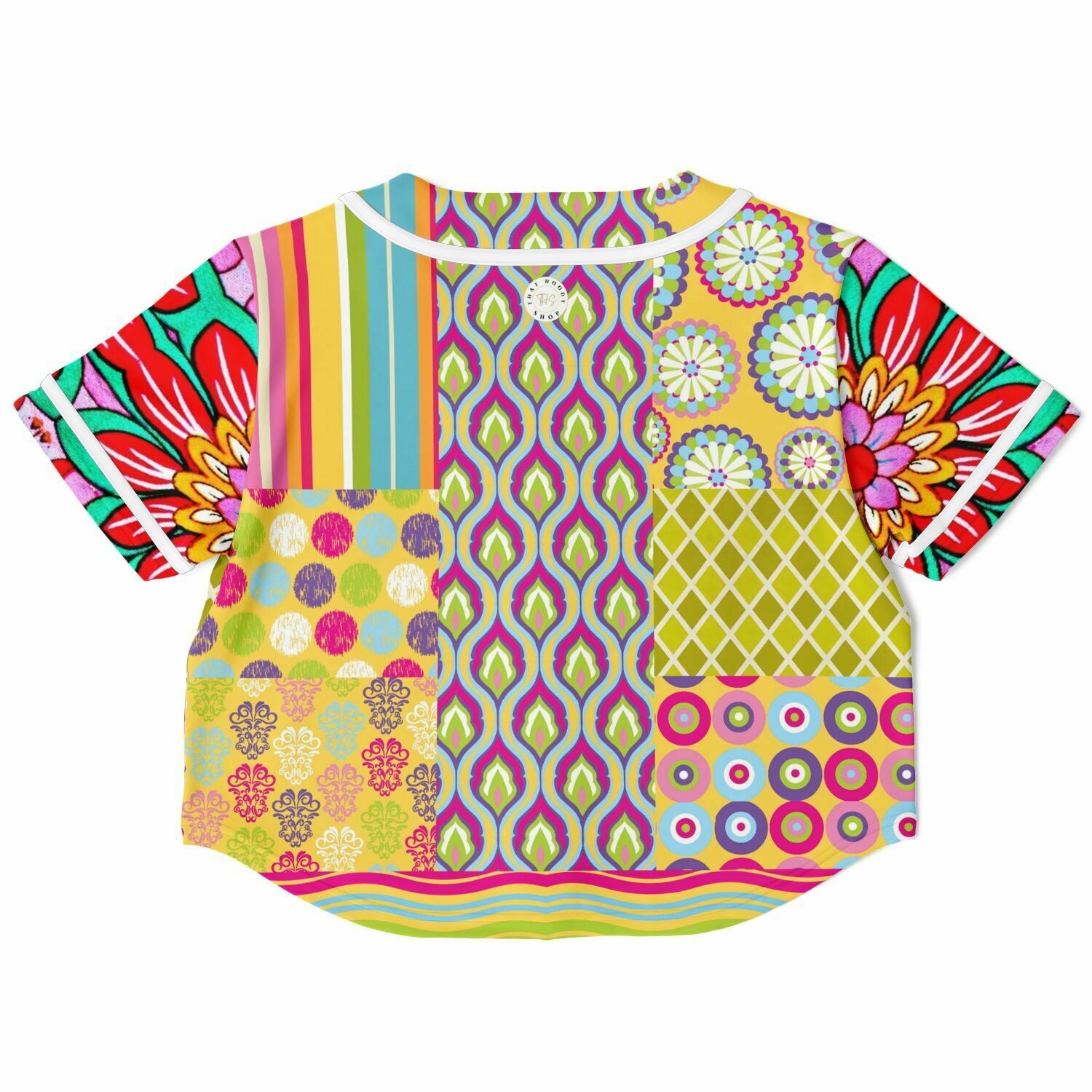 Hello Janis! Yellow Patchwork Cropped Button Front Jersey