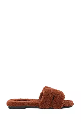 Hermes Brown Shearling Oran Sandals Size 38