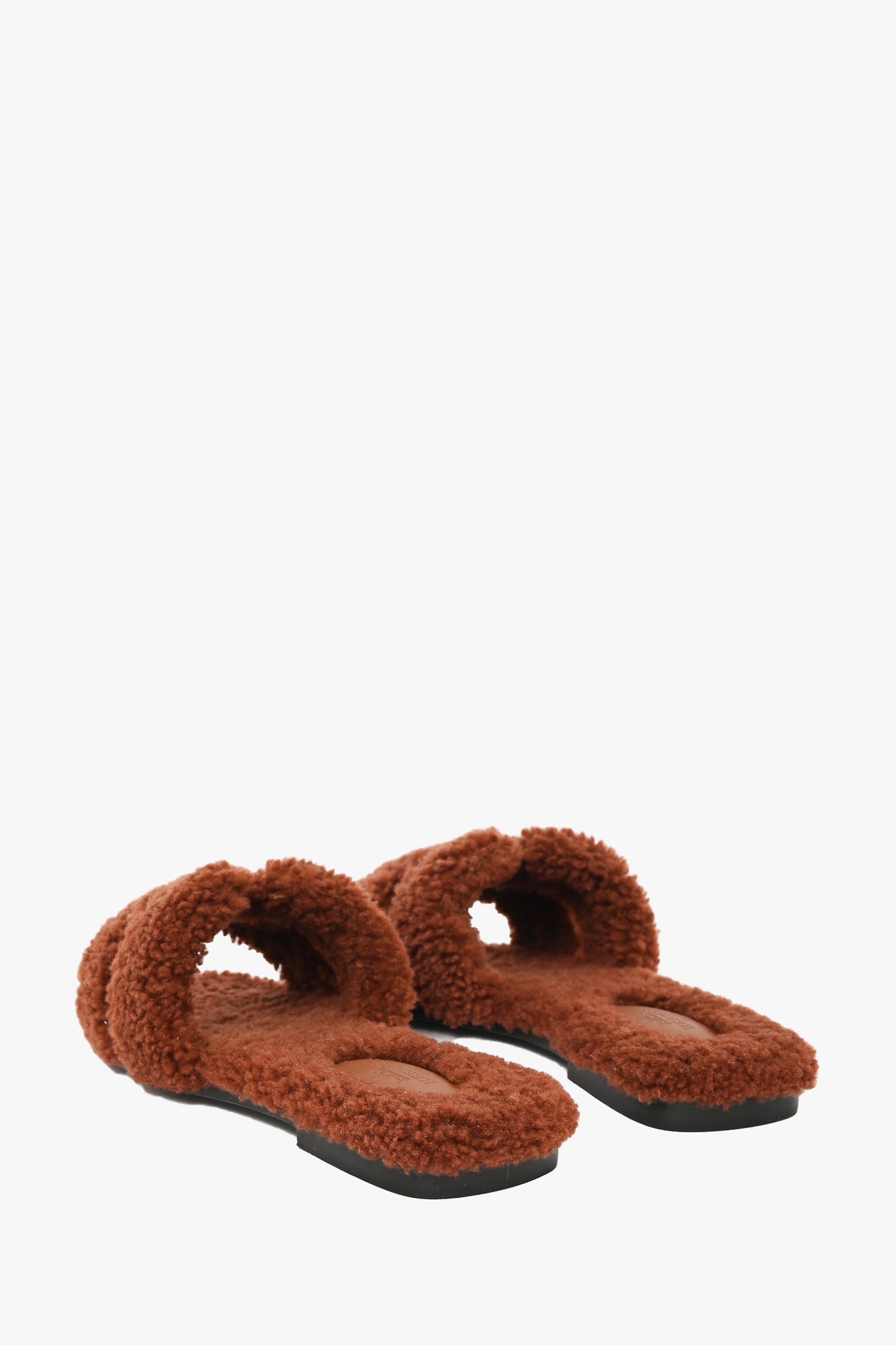 Hermes Brown Shearling Oran Sandals Size 38