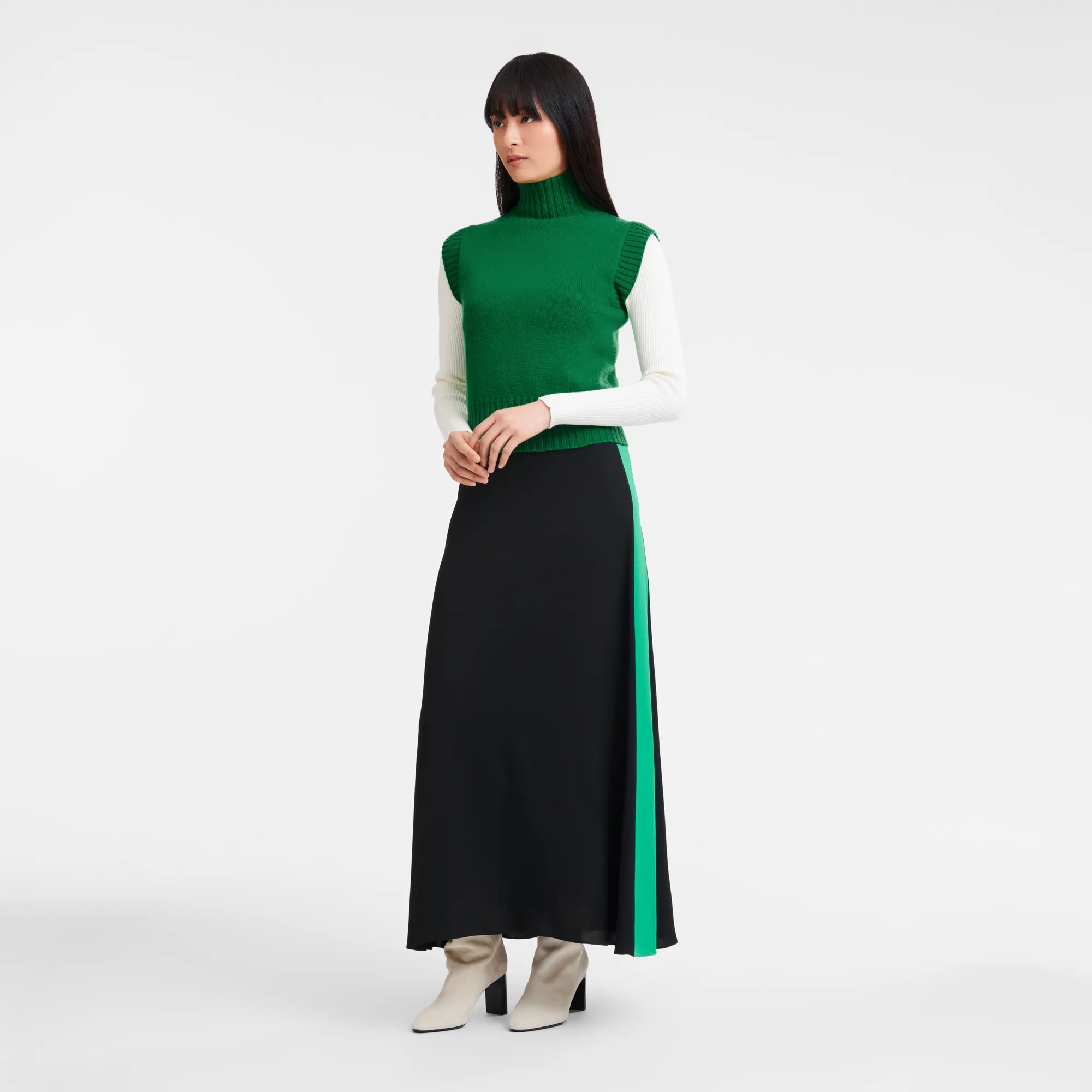 High collar no sleeve jumper Green - Knit