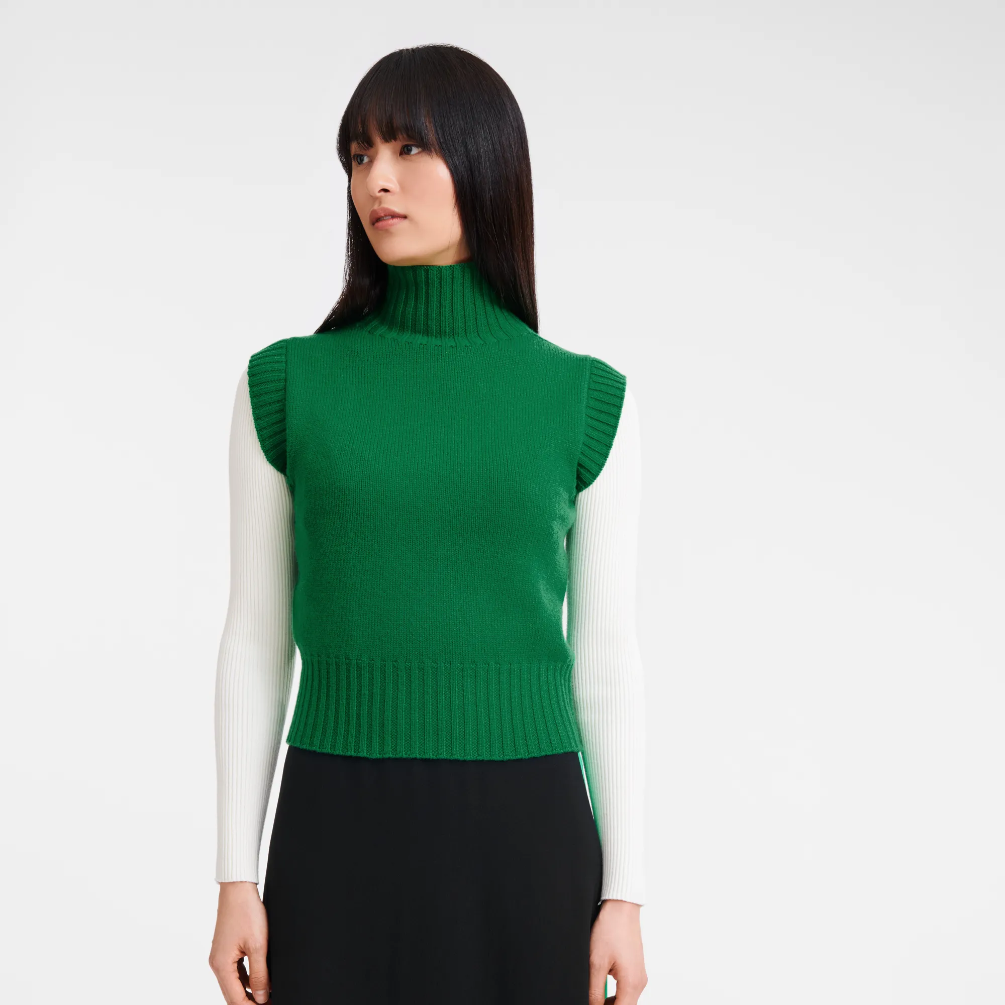 High collar no sleeve jumper Green - Knit