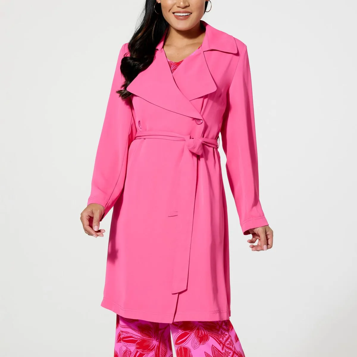      IMAN Global Chic Cascade Front Trench Coat     