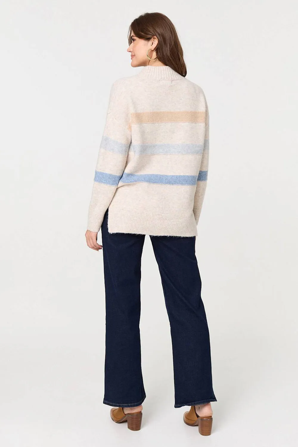 Izabel London – Striped High Neck Boxy Jumper