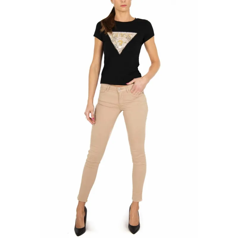 JEANS IN RASATELLO DI COTONE, BEIGE