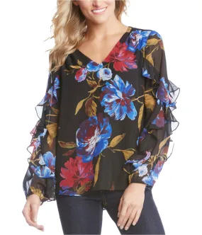 Karen Kane Womens Ruffle Sleeve Pullover Blouse