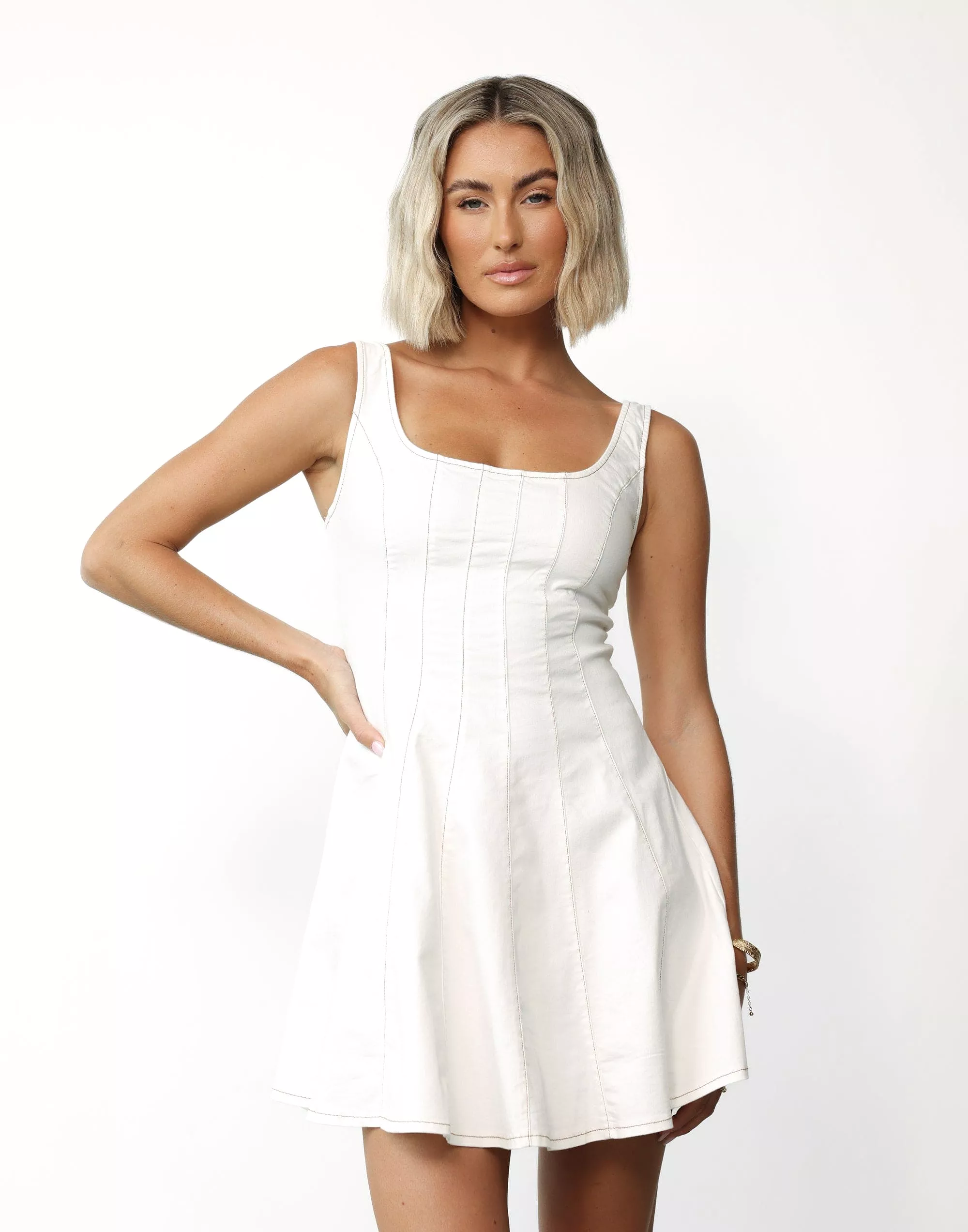 Kella Denim Mini Dress (White)