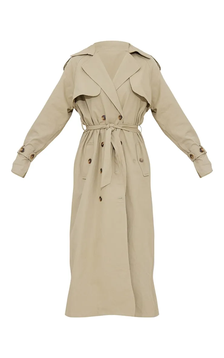 Khaki Panel Detail Belted Trench Coat