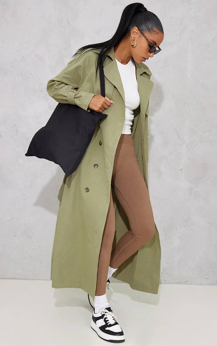 Khaki Panel Detail Belted Trench Coat