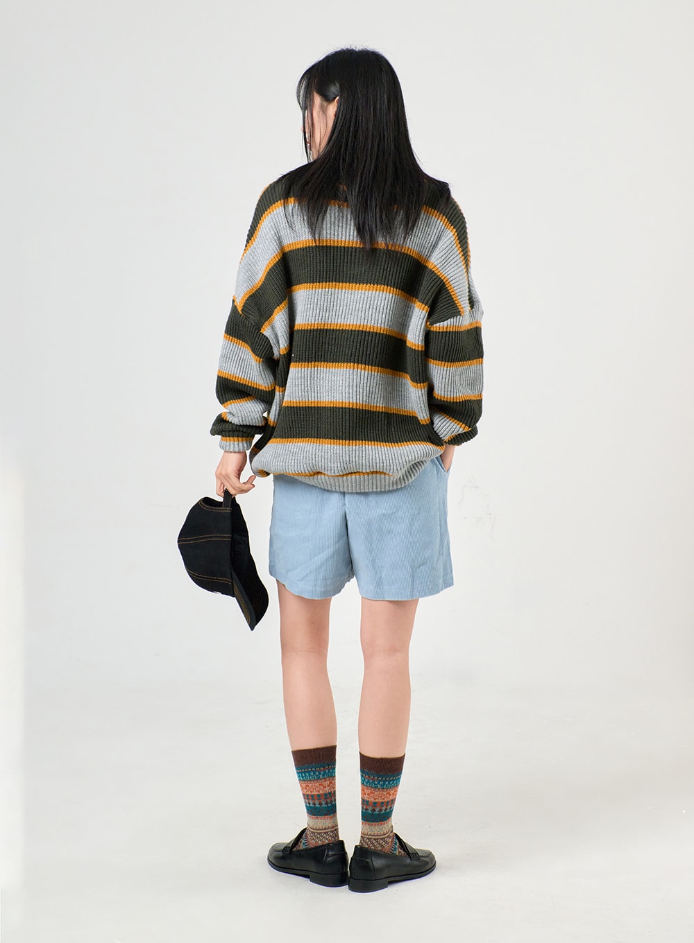 Knit High Neck Striped Button Long Sleeve Top OF405