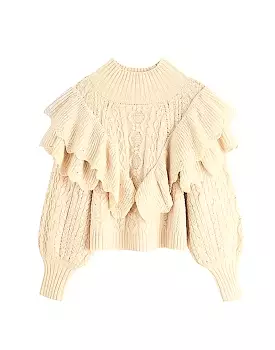 Knitted Ruffle High Neck Jumper