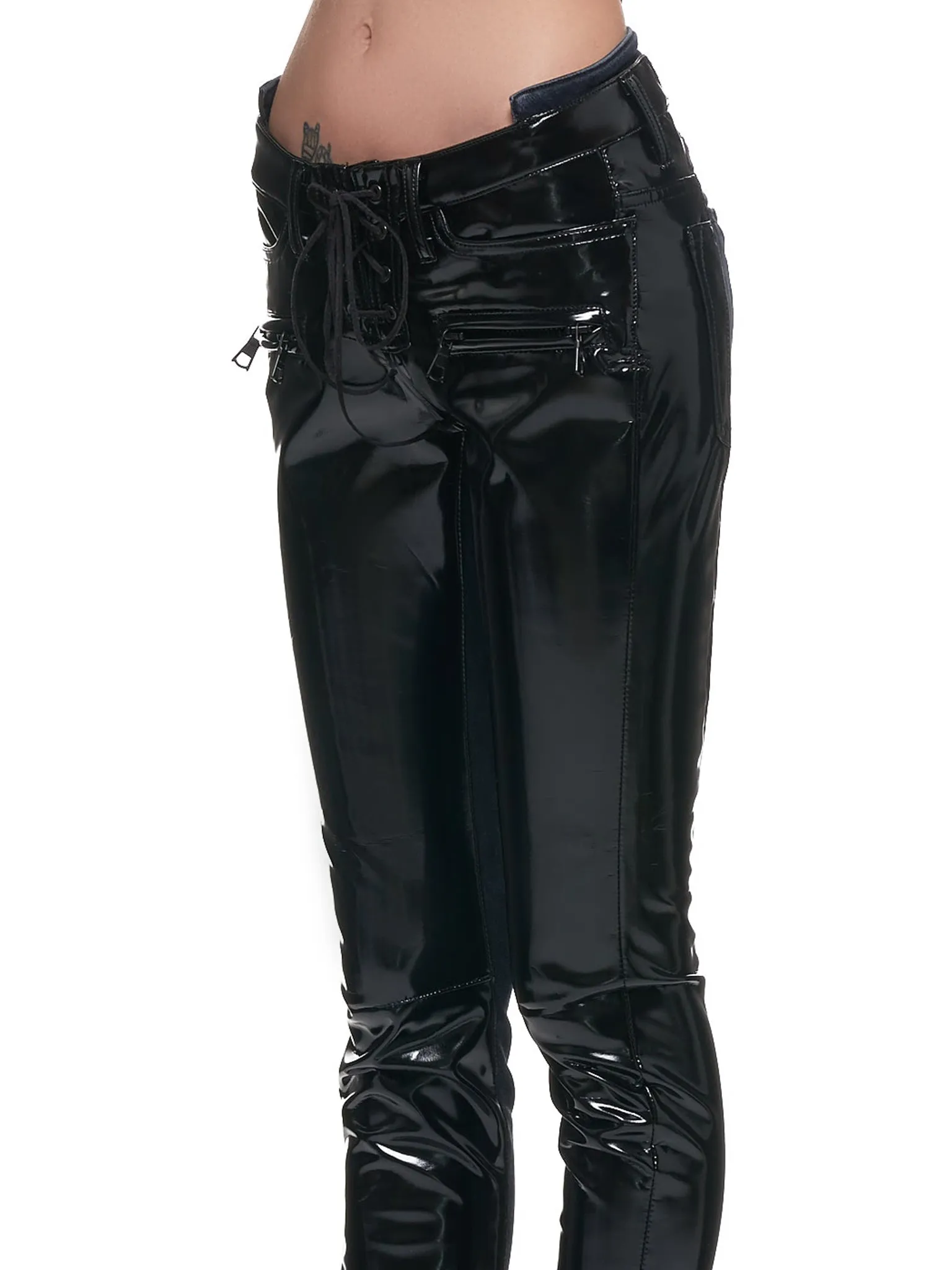 Lace-Up Latex Skinny Jeans (UWYB029-DEN-BLACK)