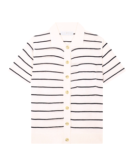 Leonie Striped Button Front Knit Top (Ecru/Navy)