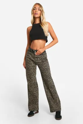 Leopard Denim Straight Leg Jeans