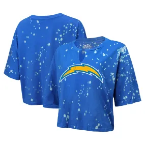 Lids Women's Majestic Threads Powder Blue Los Angeles Chargers Bleach Splatter Notch Neck Crop T-Shirt