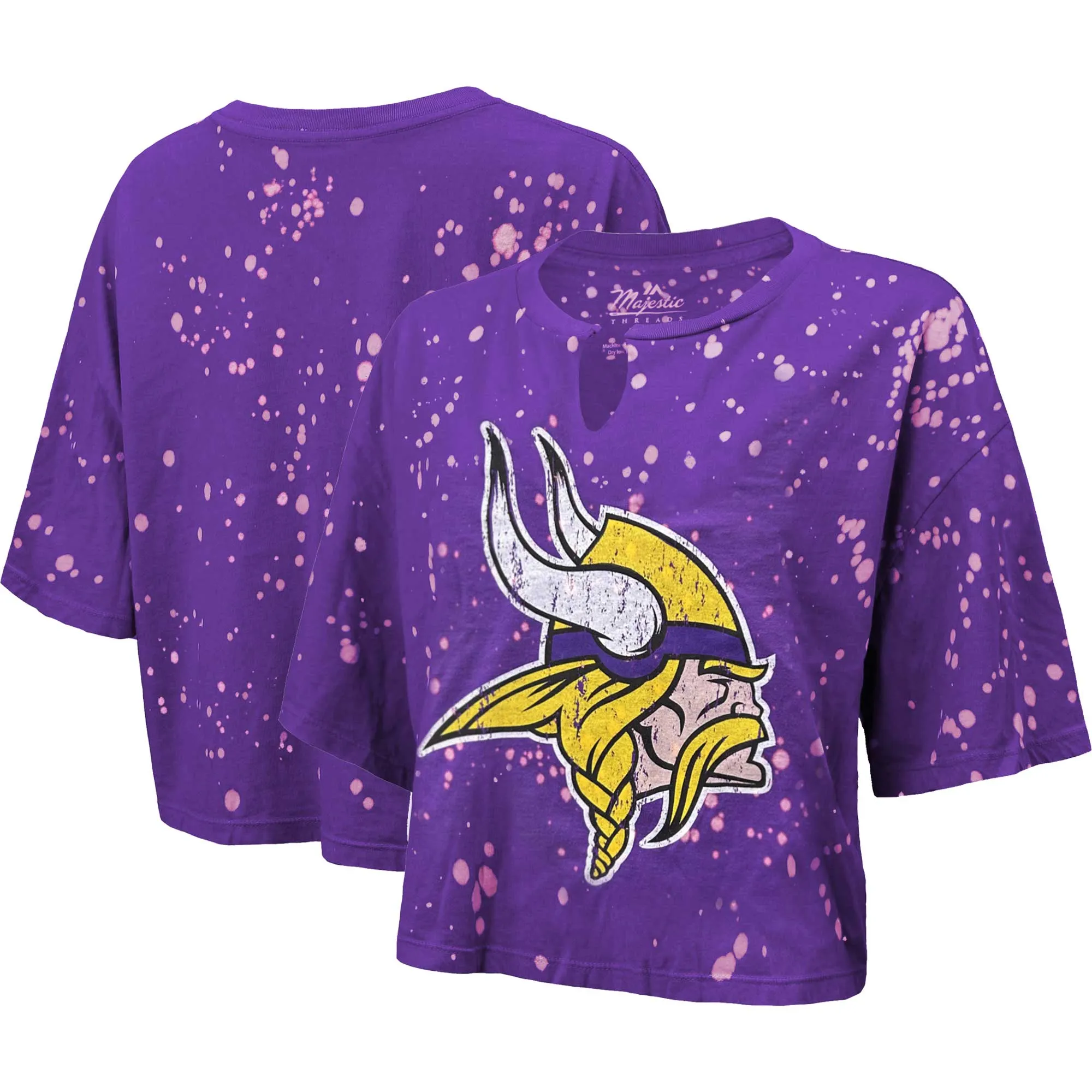 Lids Women's Majestic Threads Purple Minnesota Vikings Bleach Splatter Notch Neck Crop T-Shirt