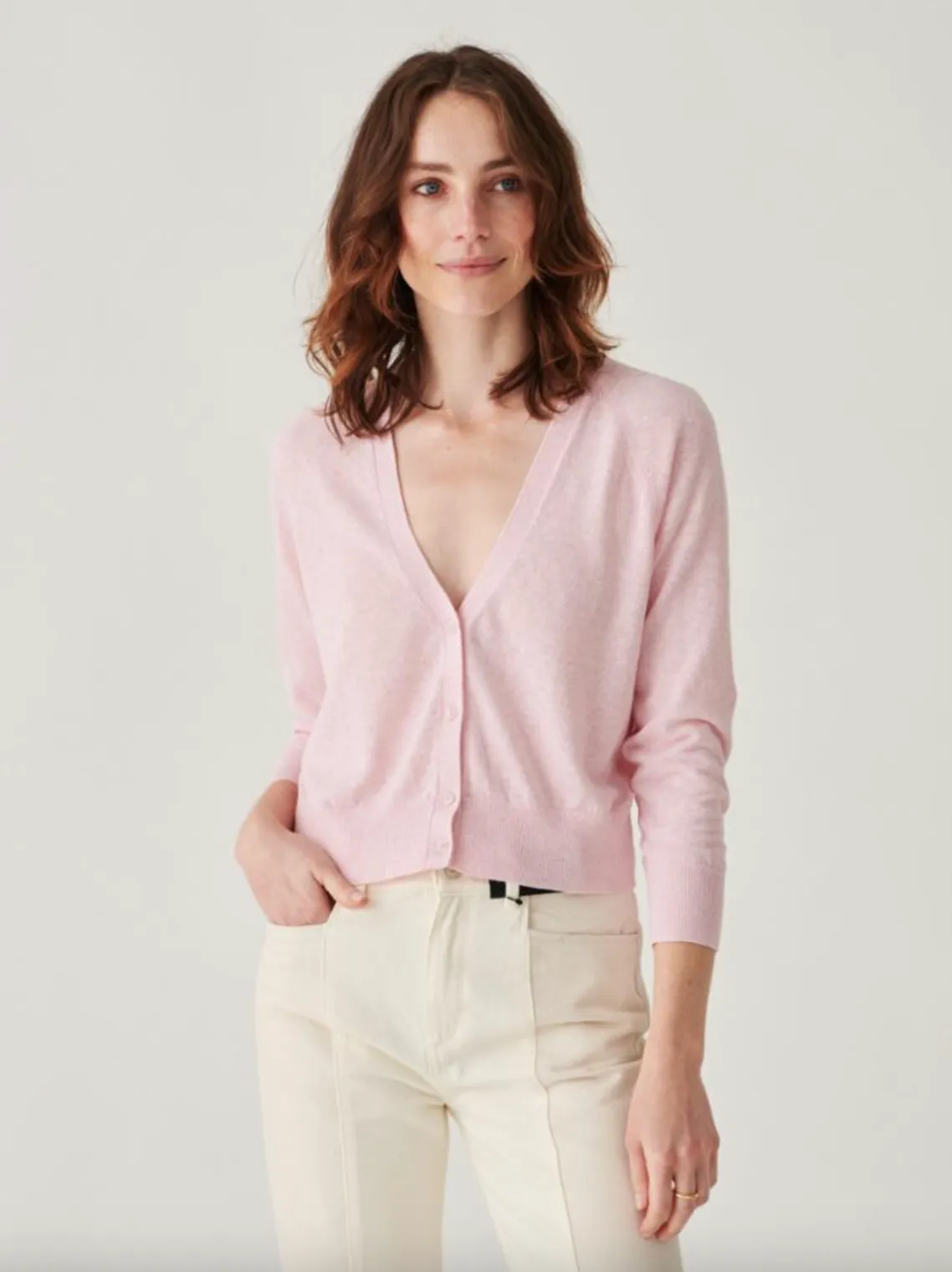 Linen Gauze Shrunken Cardigan - Rosewater