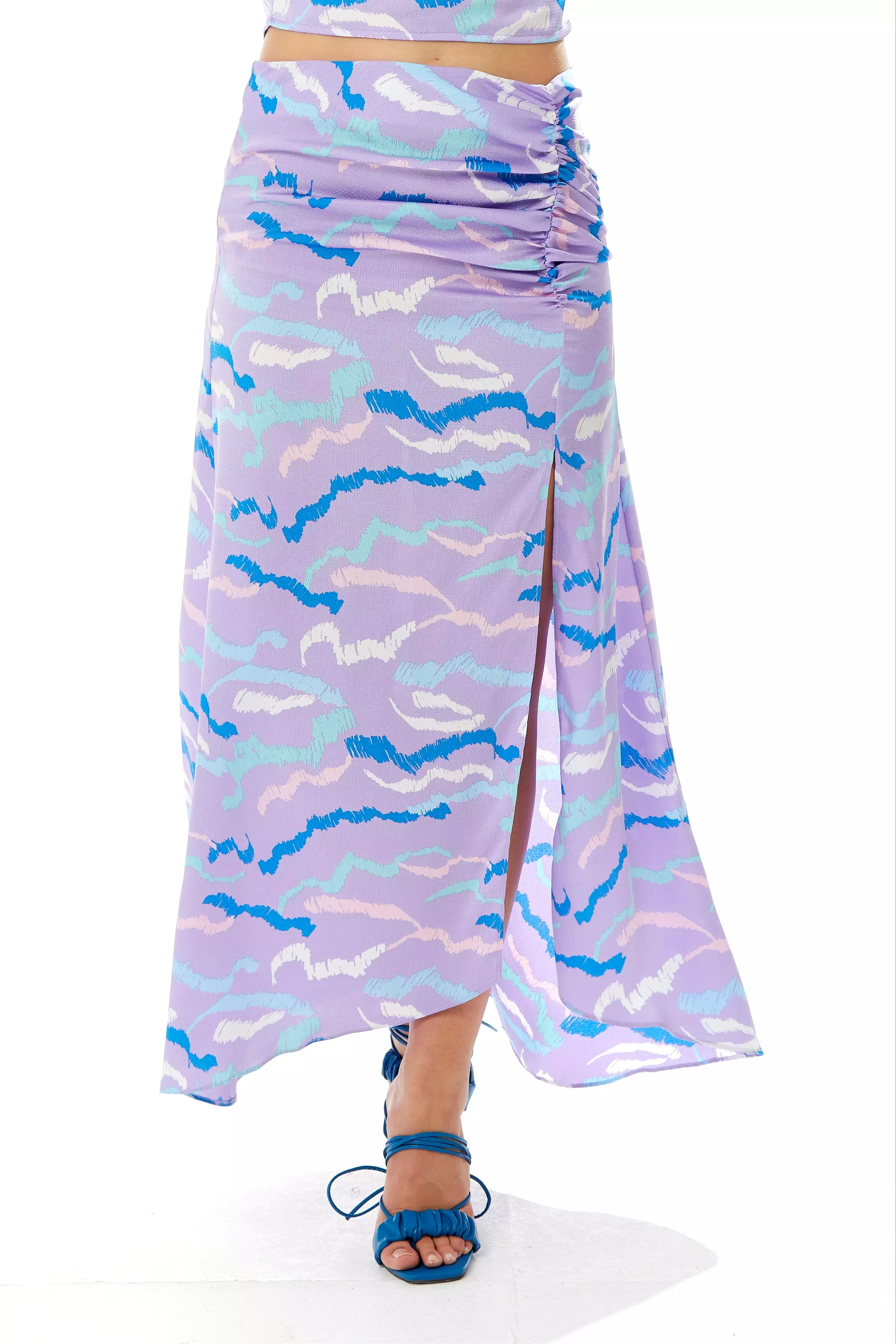 Liquorish Abstract Print Gathered Front Maxi Skirt