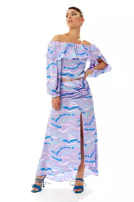 Liquorish Abstract Print Gathered Front Maxi Skirt