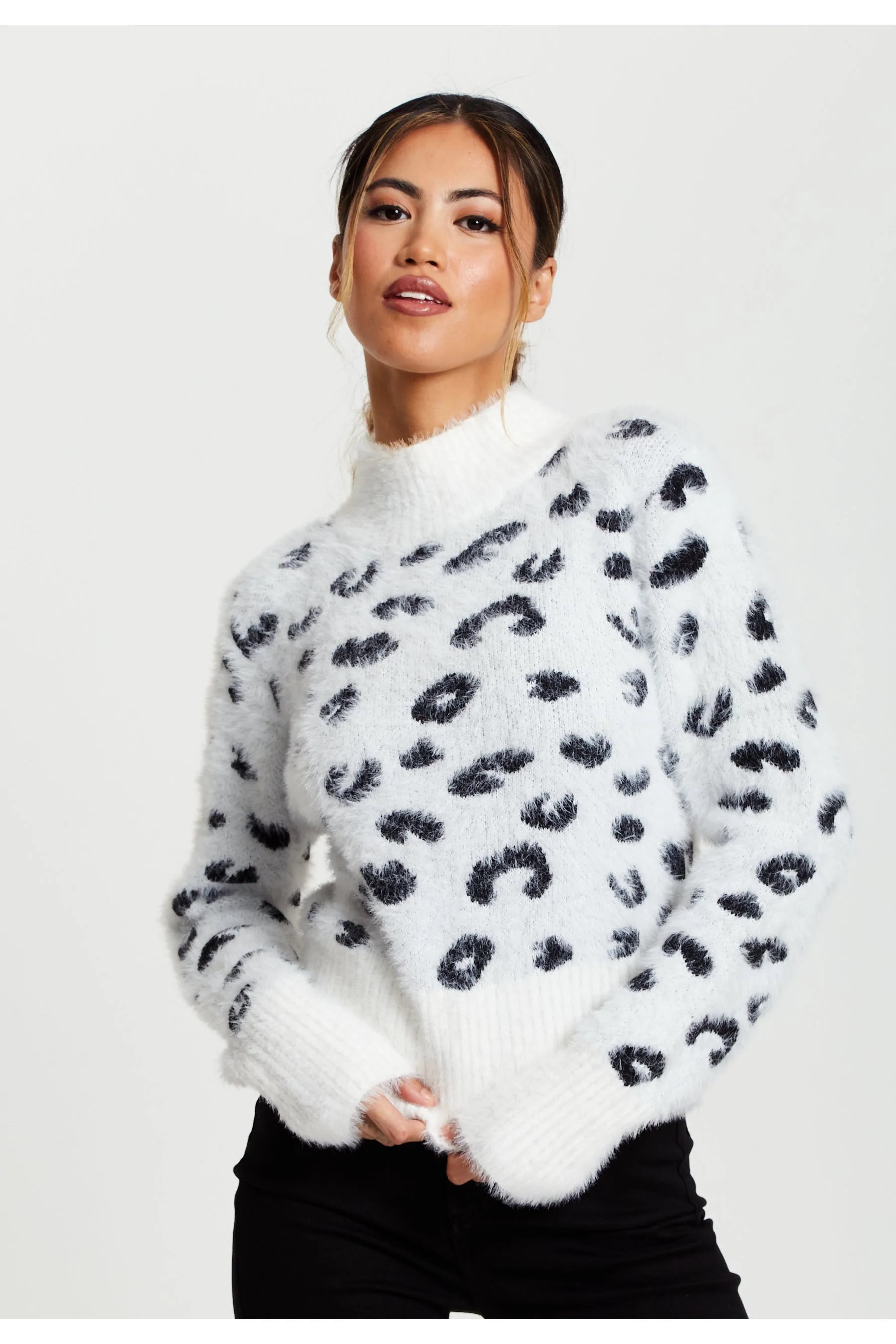 Liquorish Fluffy Animal High Neck Jumper