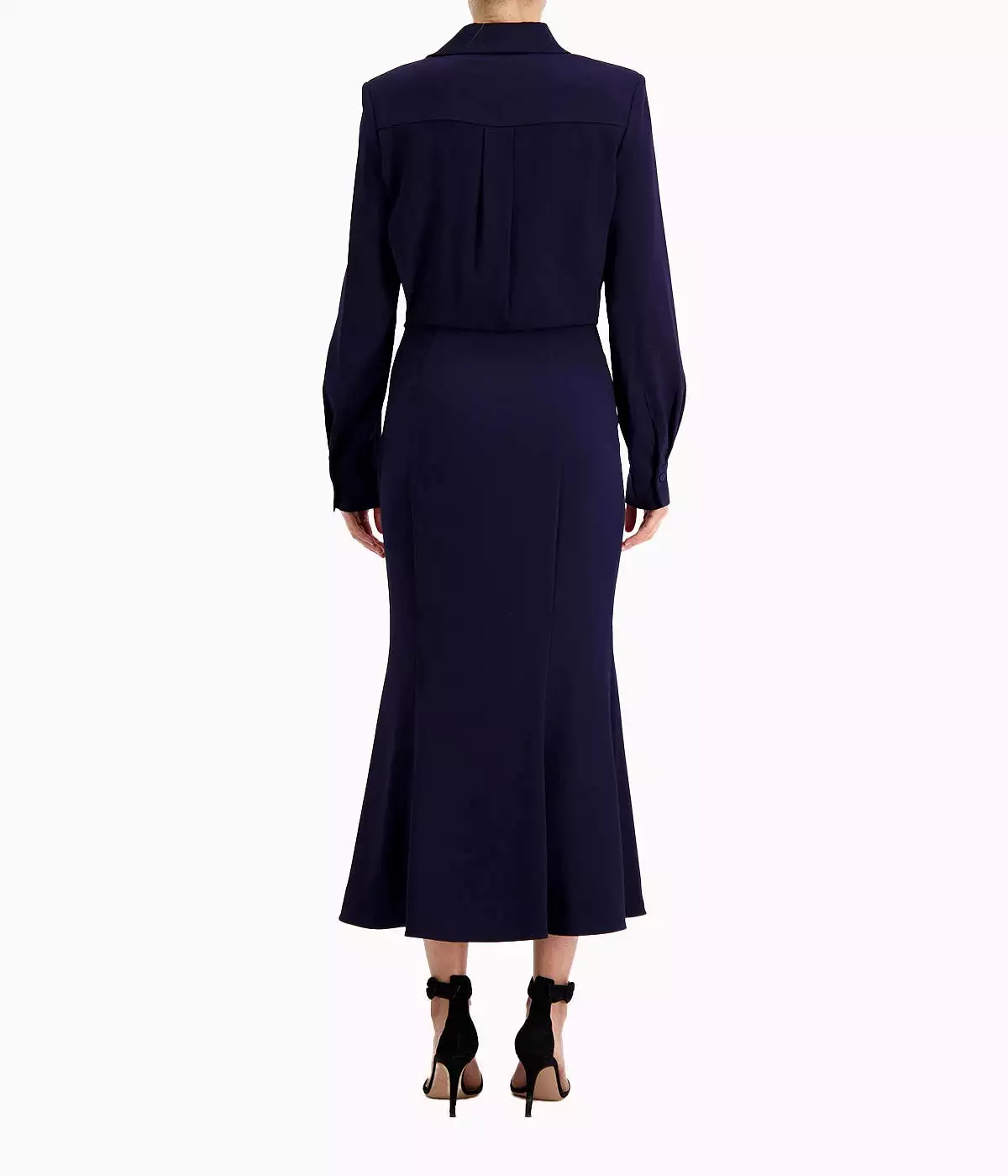 Long Sleeve Collar Midi Dress in Navy