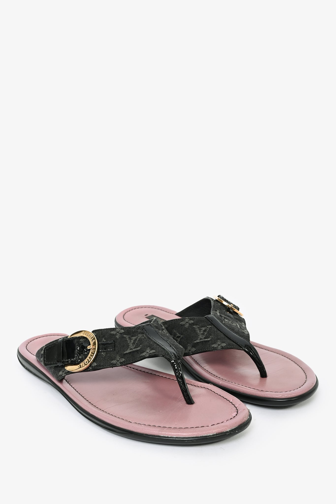 Louis Vuitton Black Monogram Denim Sandals Size 39