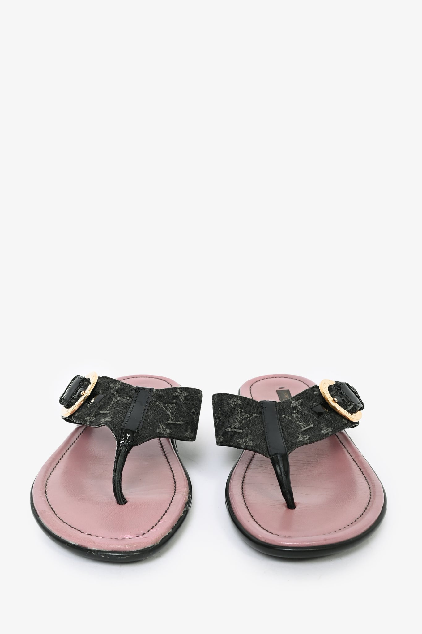 Louis Vuitton Black Monogram Denim Sandals Size 39