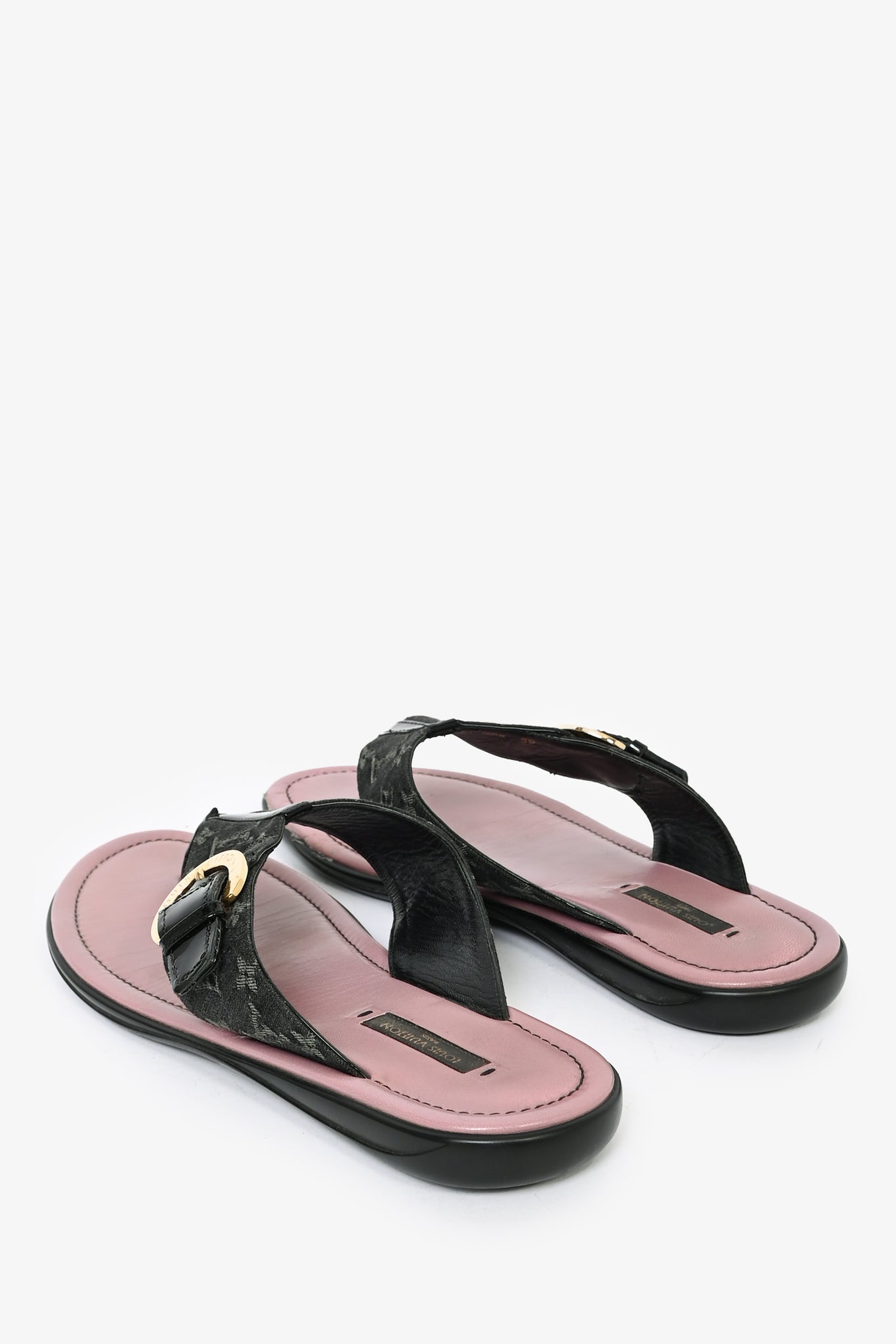 Louis Vuitton Black Monogram Denim Sandals Size 39