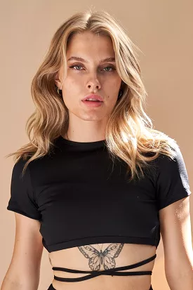 Lunalae Millie Backless Tie Short Sleeve Top - Recycled Black