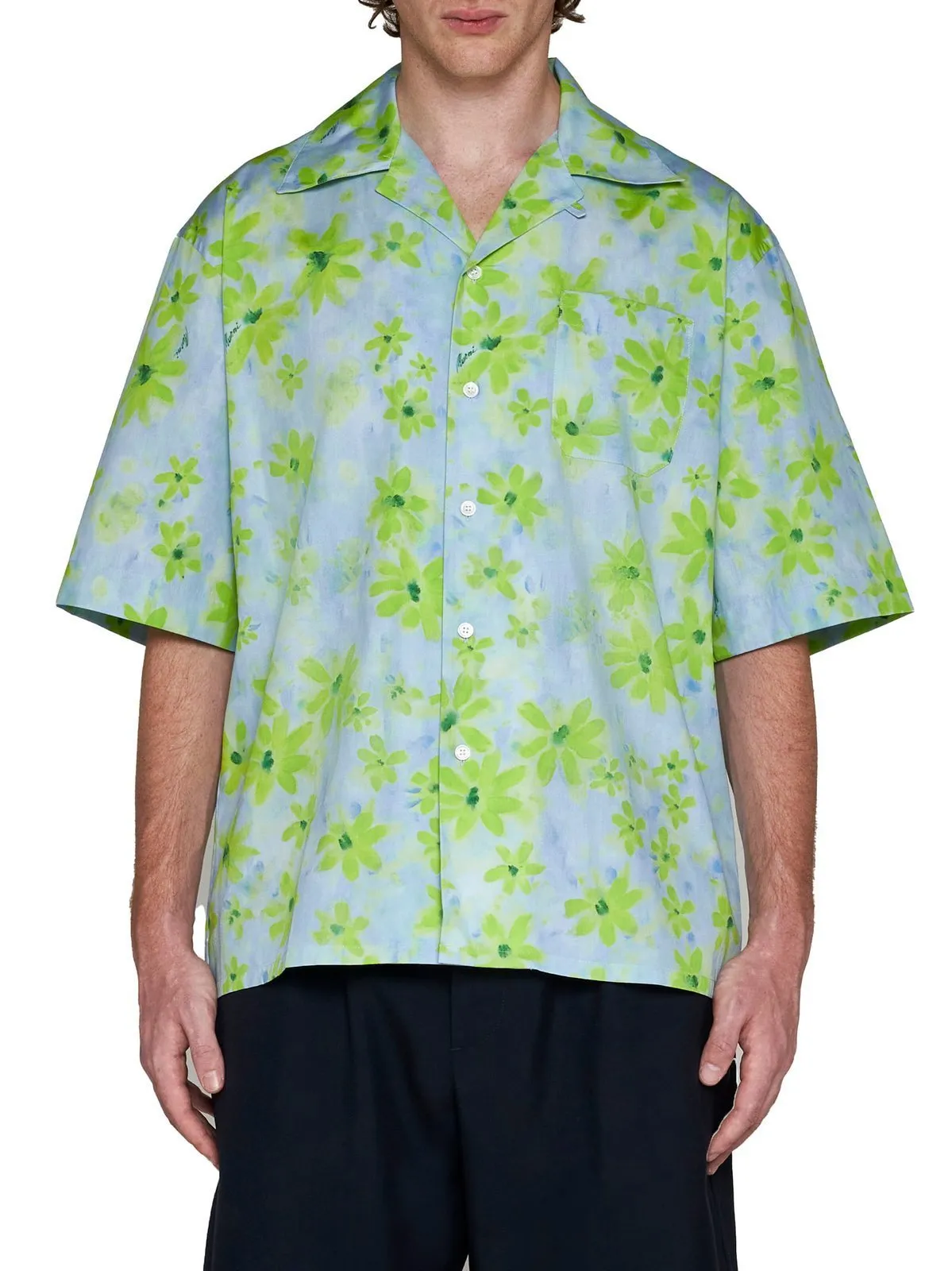 MARNI  |Flower Patterns Cotton Short Sleeves Front Button Designers