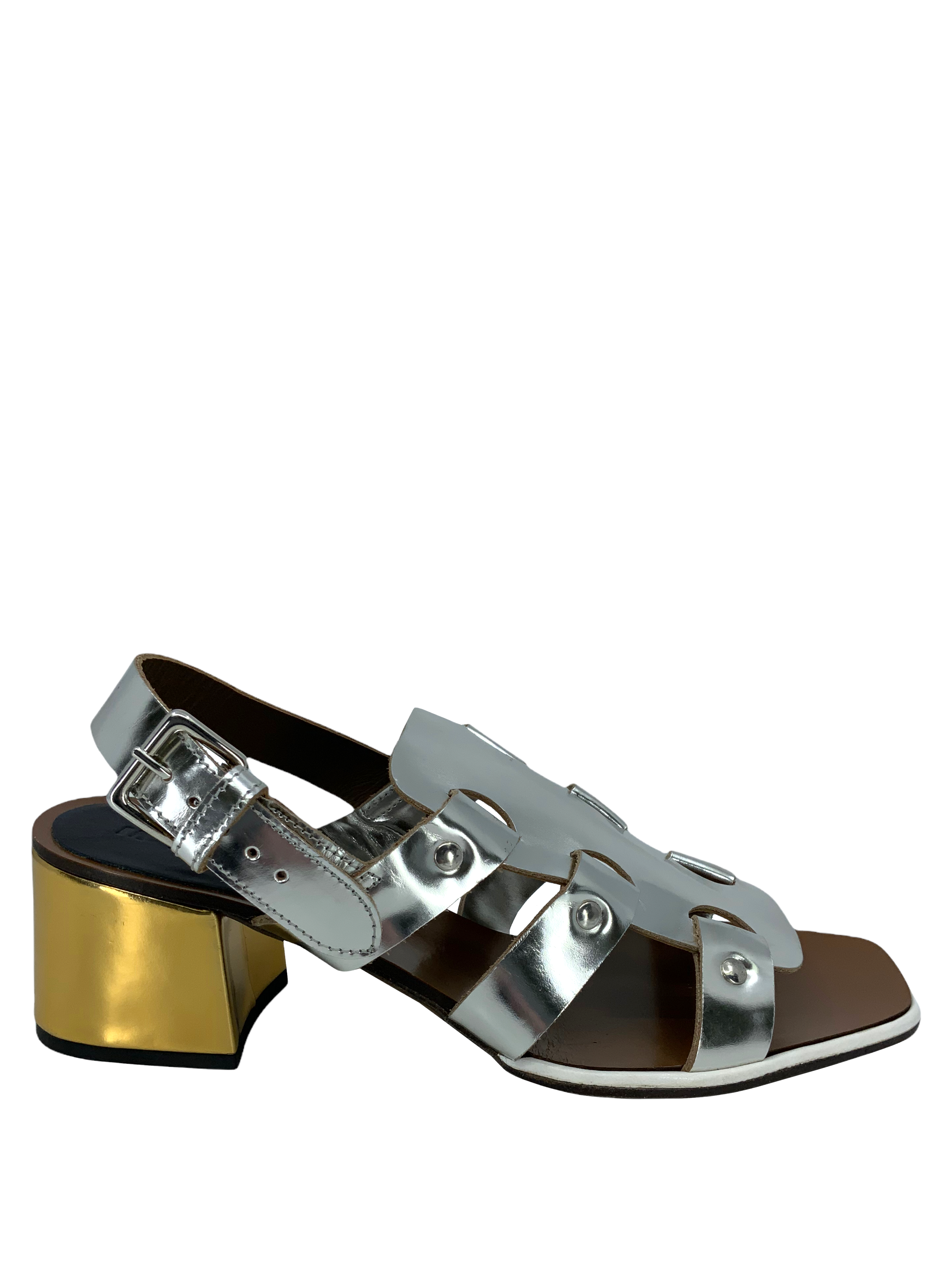 MARNI Metallic Strappy Leather Gladiator Sandals Size 8.5