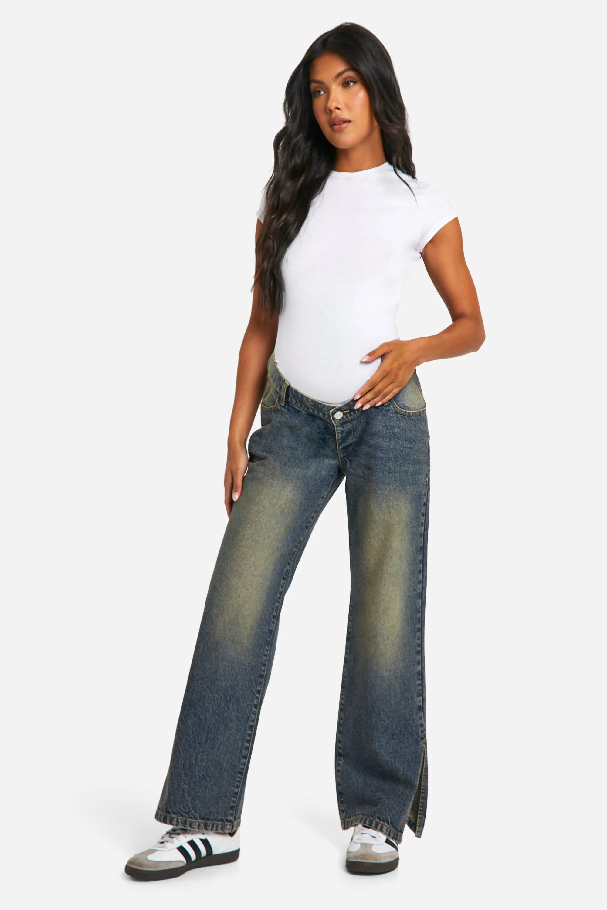 Maternity Basic Split Hem Straight Leg Jeans