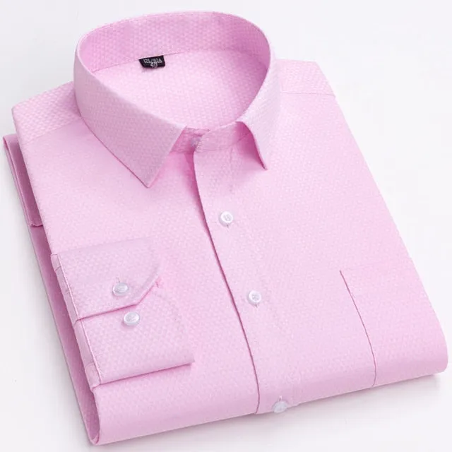 Men's Classic Standard Fit Square Collar Long Sleeve Office Shirt