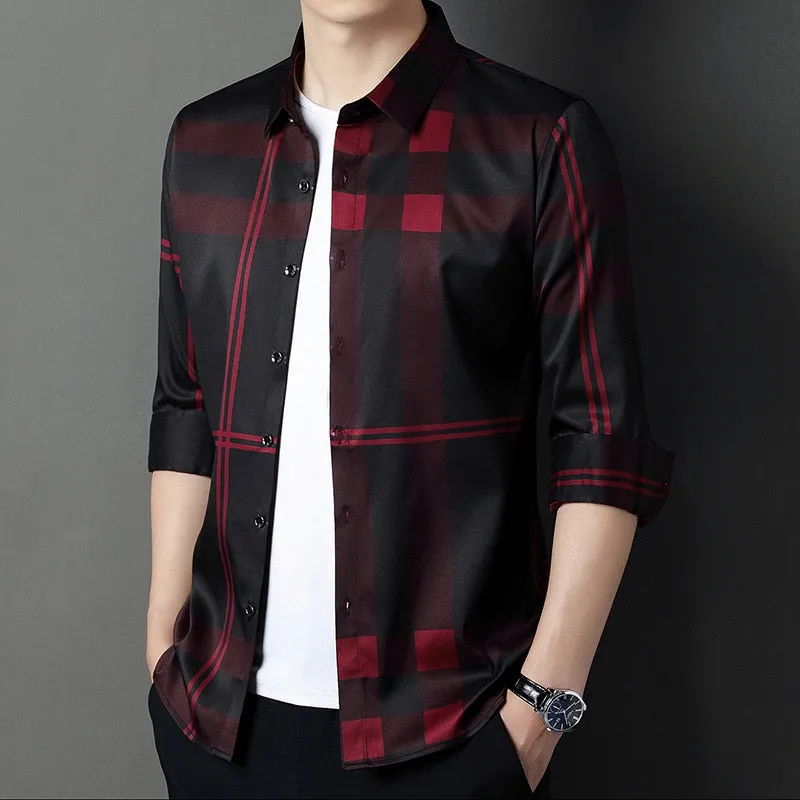 Men's Square Collar Casual Style Striped Pattern Long Sleeve Shirt