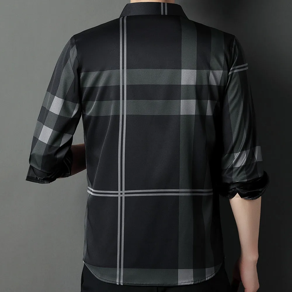 Men's Square Collar Casual Style Striped Pattern Long Sleeve Shirt