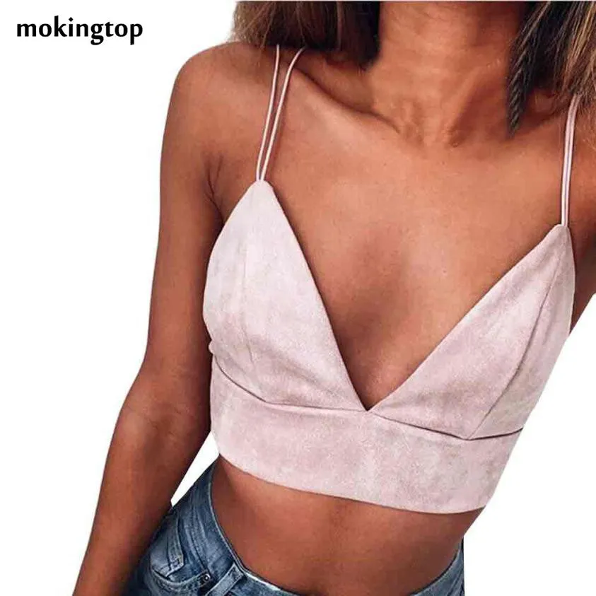 mokingtop Top Cropped For Women Pink Camisole With Bra V-Neck Sexy Lingerie Women Bralette Crop Top Regata Feminina#121 SM6