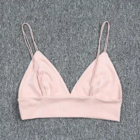 mokingtop Top Cropped For Women Pink Camisole With Bra V-Neck Sexy Lingerie Women Bralette Crop Top Regata Feminina#121 SM6