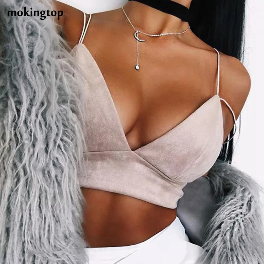 mokingtop Top Cropped For Women Pink Camisole With Bra V-Neck Sexy Lingerie Women Bralette Crop Top Regata Feminina#121 SM6